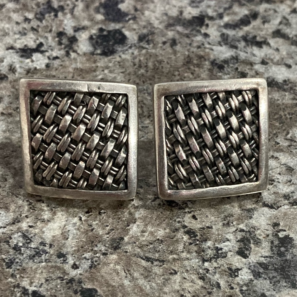 Vintage 925 Sterling Silver Suarti Bali Woven Chainmail Hollow Earrings Signed - Picture 8 of 9